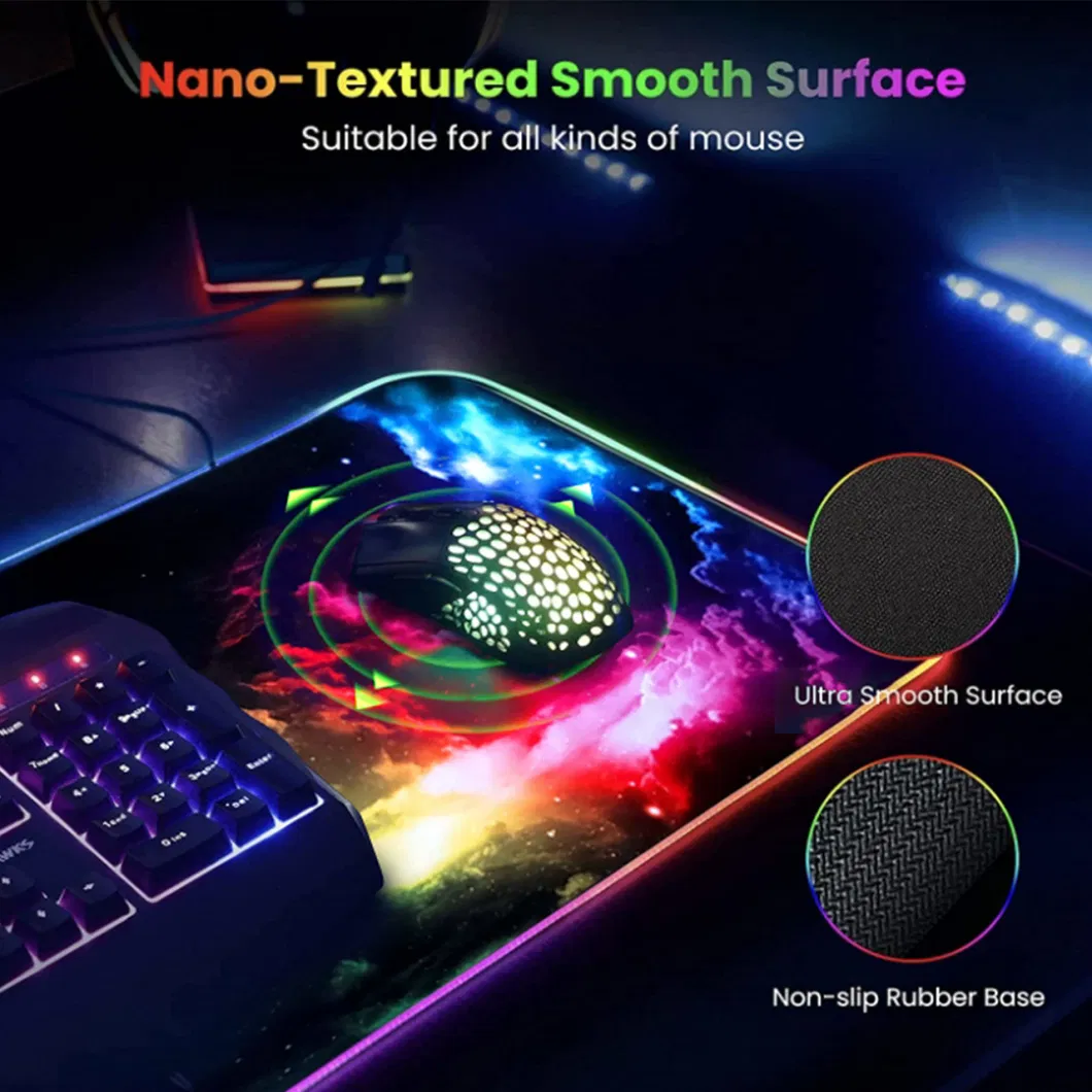 Gaming Mouse Pad Luminous RGB Gaming Keyboard Desktop Mouse Pad Anti-Slip Large Glowing Extended Soft Mouse Pad with Smooth Surface and Non-Slip Rubber Base